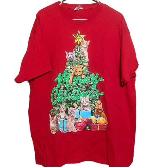 dec 25 Other - Meowy Christmas Cat Tree Mens Red T-Shirt Crazy Ugly Dec 25th Size XL